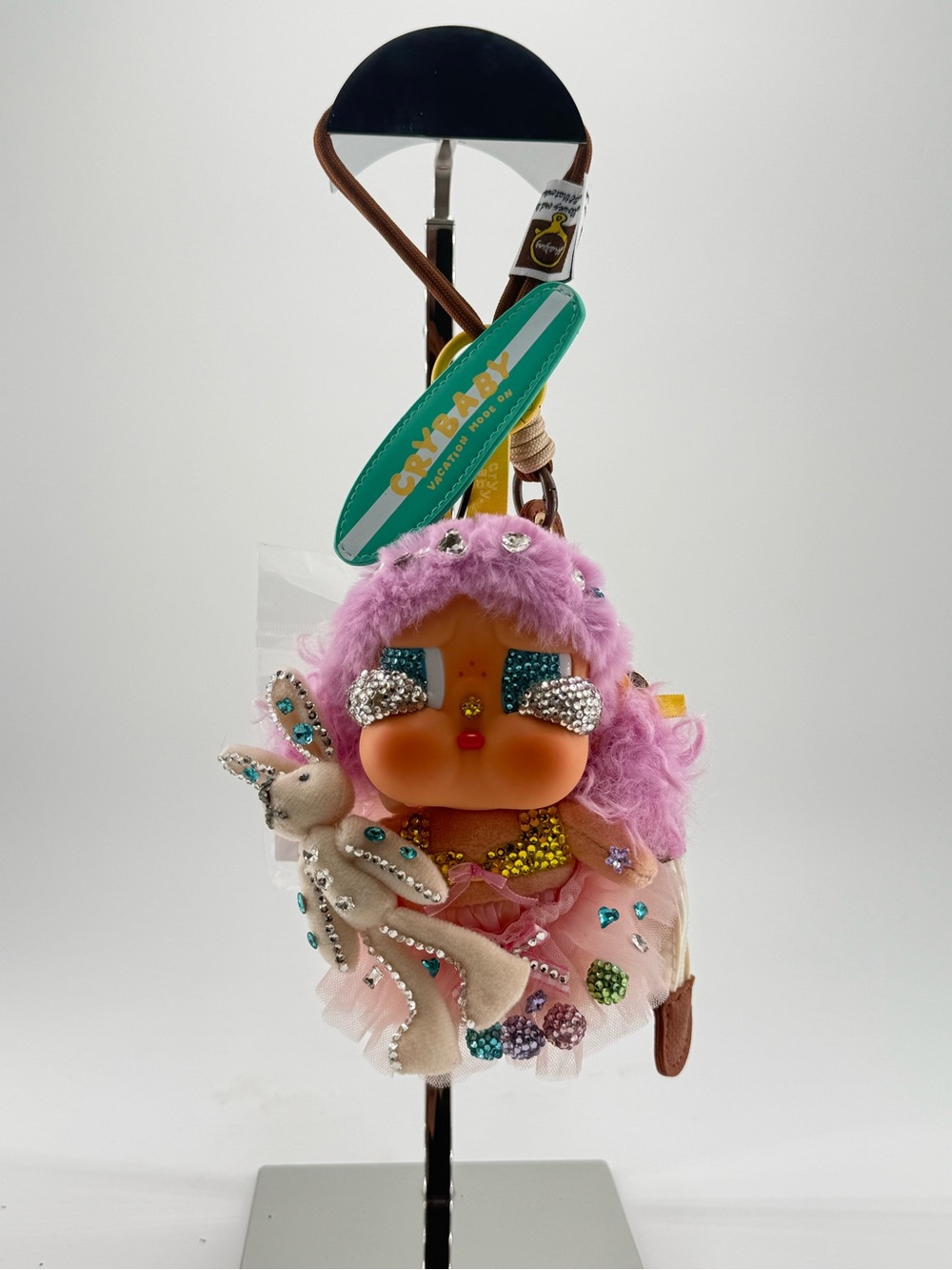 Cry baby Pink Doll Keychain Bag Charm with Plush Bunny - Unbranded